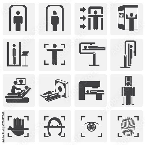 Human scanning related icons set on background for graphic and web design. Simple illustration. Internet concept symbol for website button or mobile app.