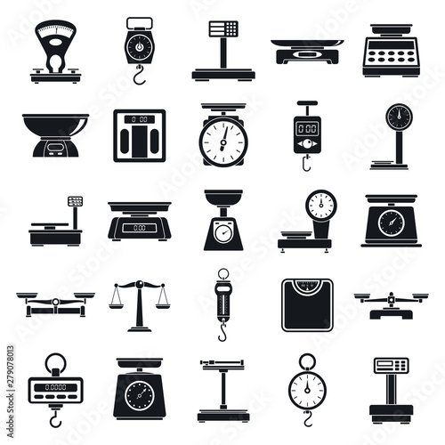Weigh scales tool icons set. Simple set of weigh scales tool vector icons for web design on white background