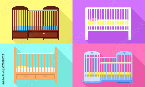 Crib icons set. Flat set of crib vector icons for web design