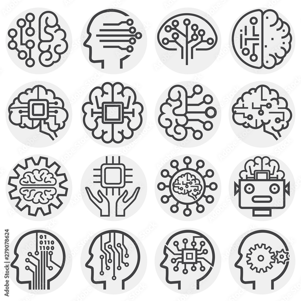 AI related icons set on background for graphic and web design. Simple illustration. Internet concept symbol for website button or mobile app. AI related icons set on background for graphic and web design. Simple illustration. Internet concept symbol for website button or mobile app.