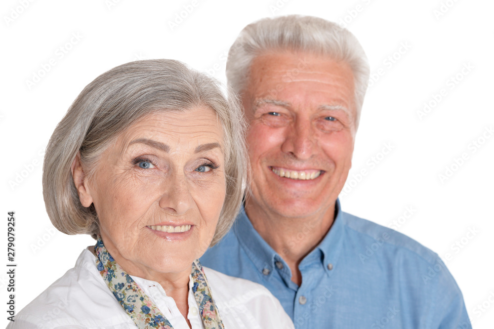 Portrait of happy senior couple on white background Portrait of happy senior couple on white background