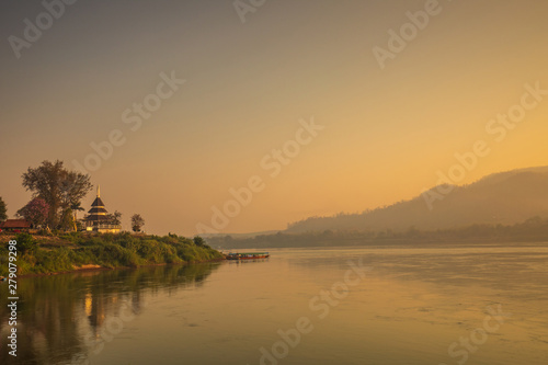 Beautiful sunrise on Mekong river at Chiang Khan, border of Thailand and Laos, Loei province,Thailand.