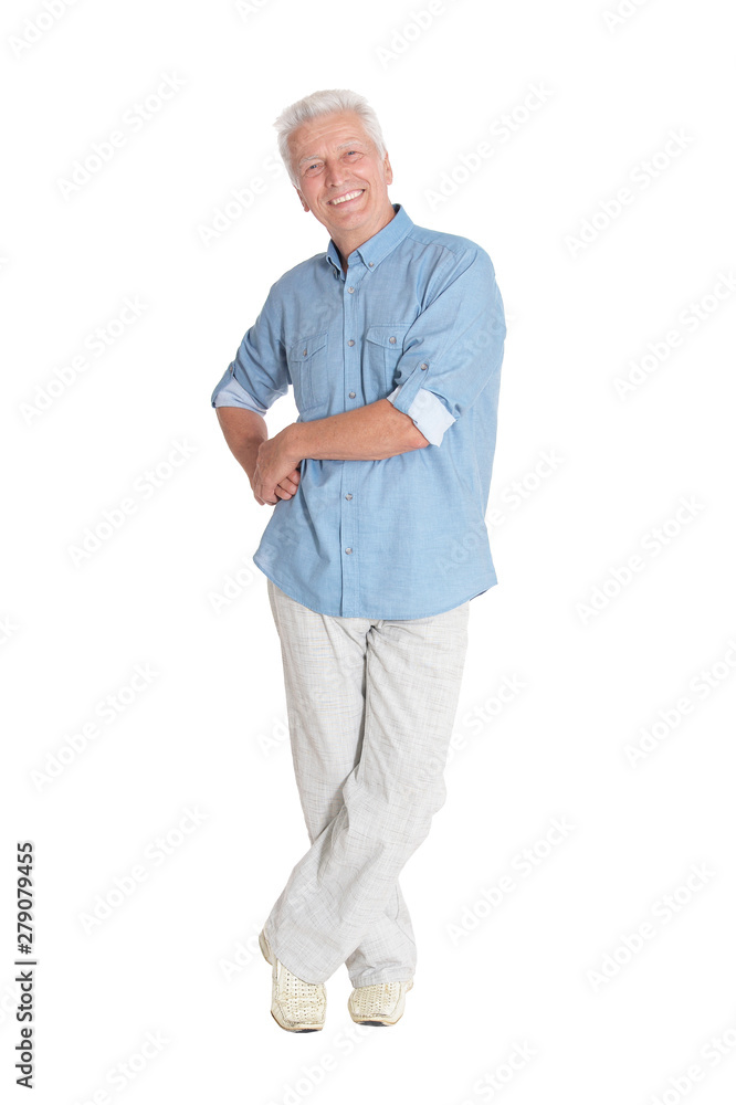 portrait of smiling senior man on white background portrait of smiling senior man on white background