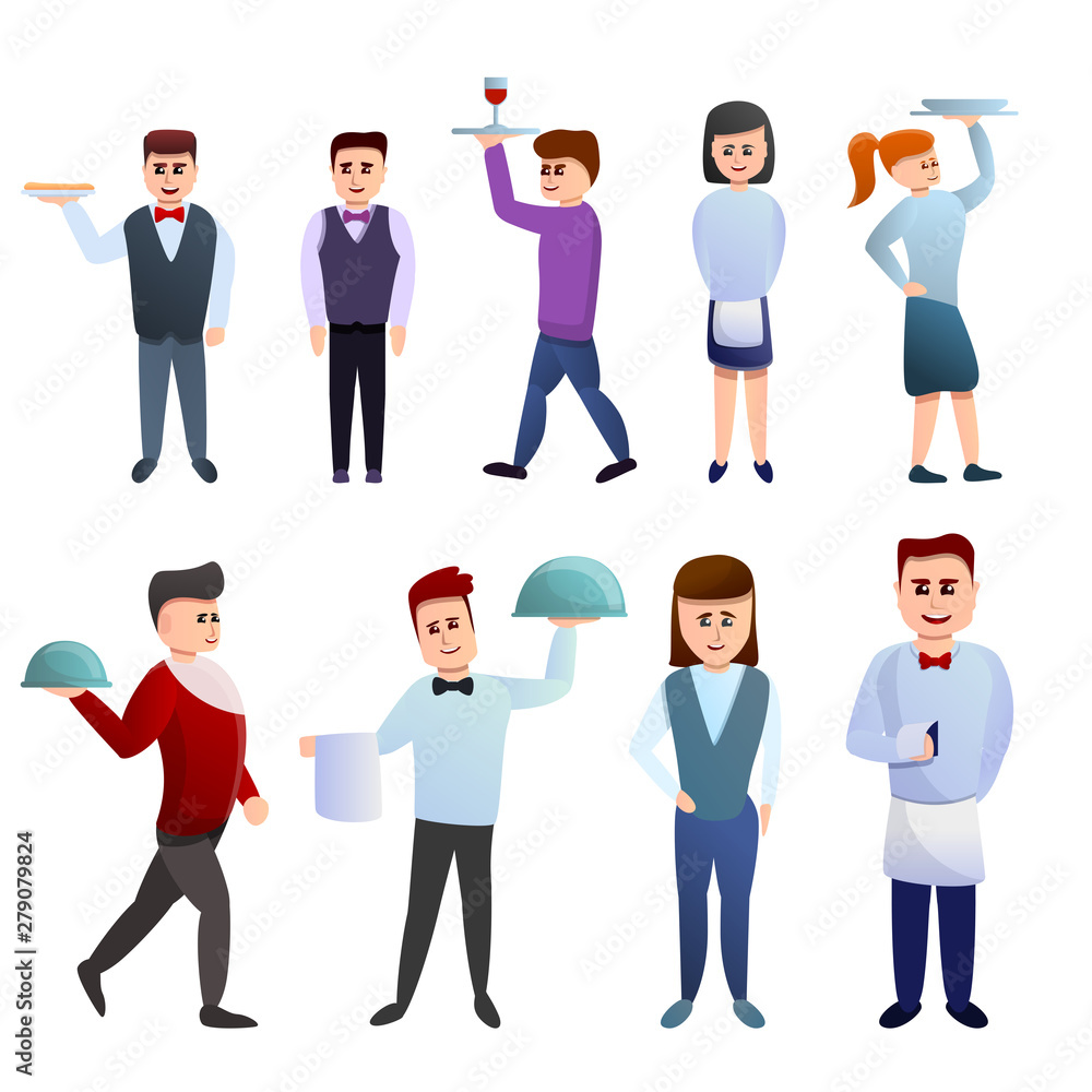 Waiter icons set. Cartoon set of waiter vector icons for web design Waiter icons set. Cartoon set of waiter vector icons for web design