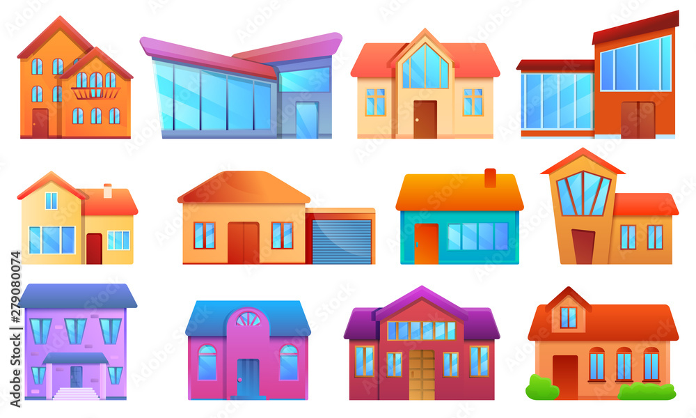 Cottage icons set. Cartoon set of cottage vector icons for web design