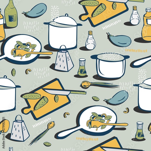 Utensils for cooking. Cooking. Vector  seamless pattern.