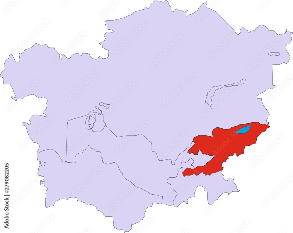 Vector contour map of Central Asia without inscription on a white background. The Republic of Kyrgyzstan is highlighted in red. Vector contour map of Central Asia without inscription on a white background. The Republic of Kyrgyzstan is highlighted in red.