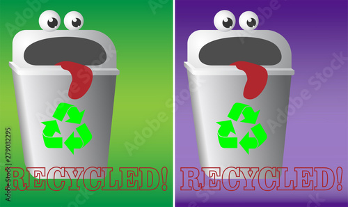 cartoon logo recycling garbage bin with eyes and tongue urn