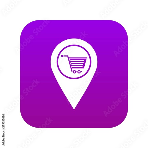 Free Download Geo tag with shopping cart symbol icon digital purple for any design isolated on white vector illustration - GFXLoad