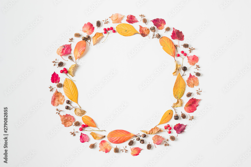 Flat lay autumn leaves double frame Flat lay autumn leaves double frame