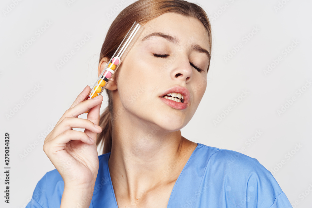portrait of young woman with brush for makeup portrait of young woman with brush for makeup
