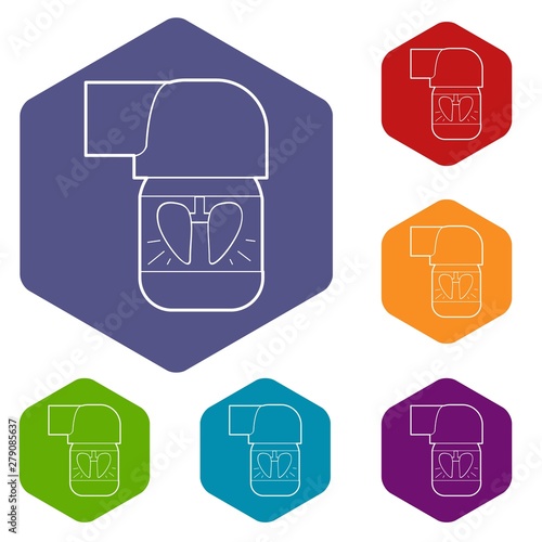 Inhaler for lung icons vector colorful hexahedron set collection isolated on white