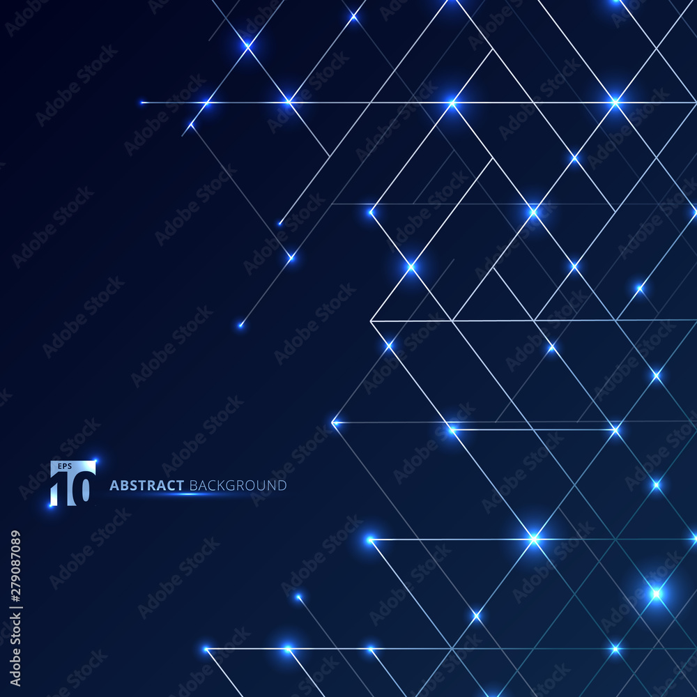 Abstract dimension lines silver color on dark blue background with glow ...
