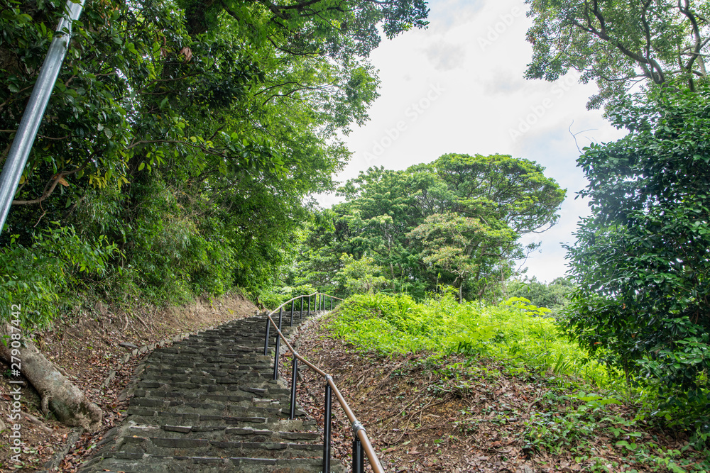 Obraz premium 海岸沿いの遊歩道を行く