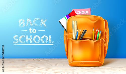 Vector realistic school bag back to school ad