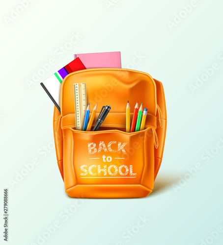 Vector realistic school bag back to school ad