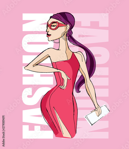 Fashion Girl - hand drawn doodle illustration