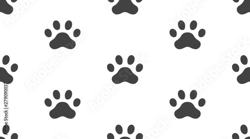 Animal tracks vector seamless pattern with flat icons. Black white color pet paw texture. Dog  cat footprint background  abstract foot print silhouette wallpaper for veterinary clinic