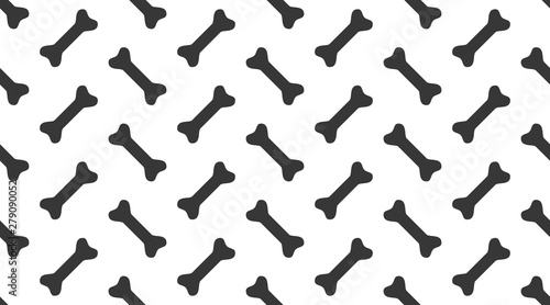 Dog bones vector seamless pattern with flat icons. Black white color pet food texture. Monochrome background for veterinary clinic