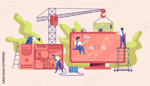 404 Error on Huge Computer Screen. Tiny Workers