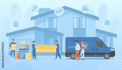 Happy Family Moving into New House. Loader Service