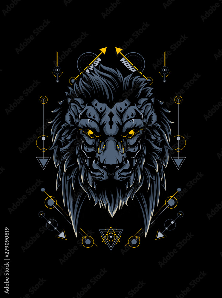 king of lion with dark crown and sacred geometry as the background king of lion with dark crown and sacred geometry as the background