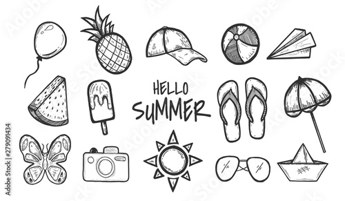 Summer set. Freehand drawing. Vector graphics. Eps