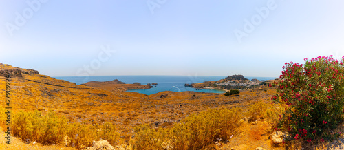 View of the historic city of Lindos on Rhodes, Greece