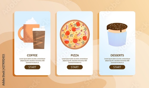 Online Cafe and Delivery Service Mobile Pages Set