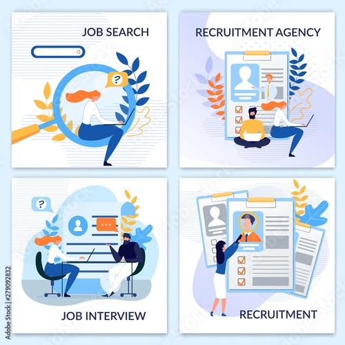 Human Resources, Hiring, Recruitment Cards Set