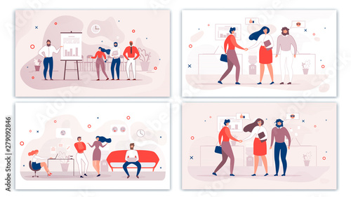 Cartoon Office People Characters Communication Set
