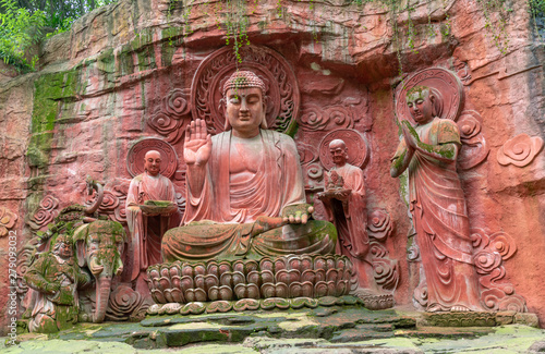 The Cliff Stone Carvings of The Emei Mountain, China, on the Sagamuni Buddha photo