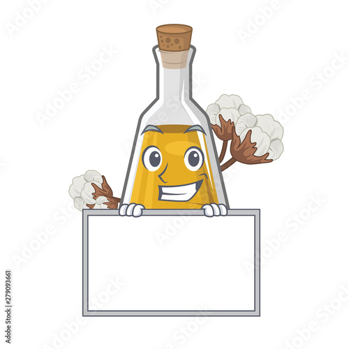 Grinning with board cottonseed oil in a mascot bottle photo