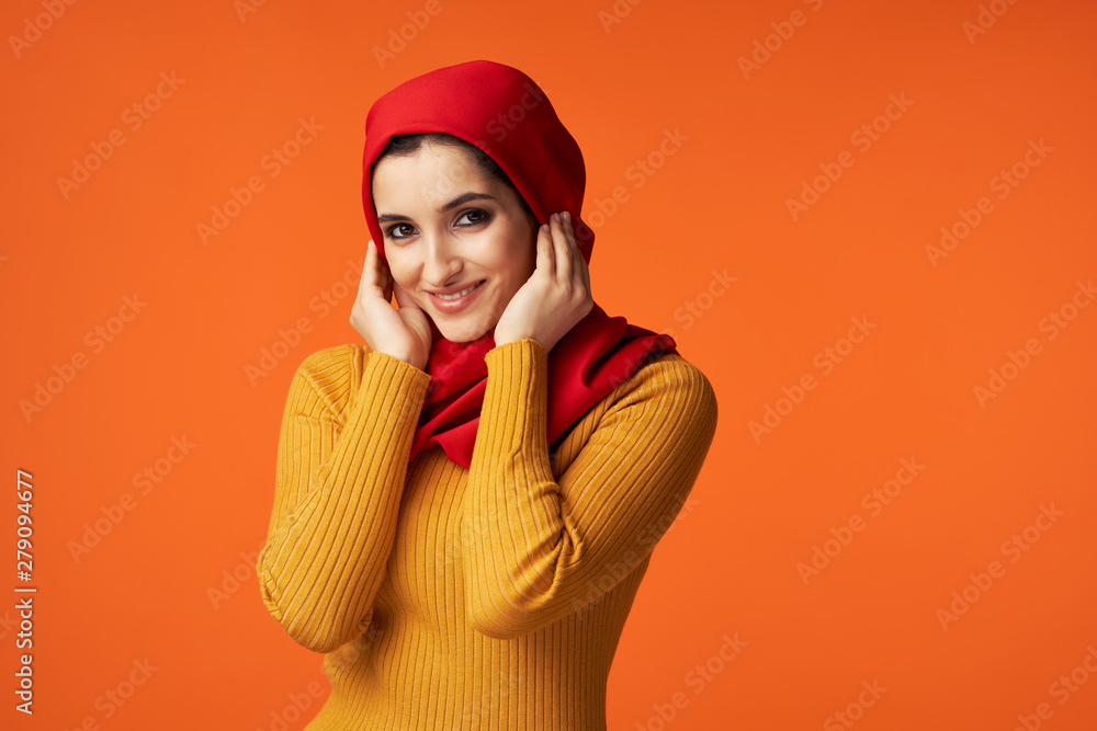 portrait of young woman in red hat portrait of young woman in red hat