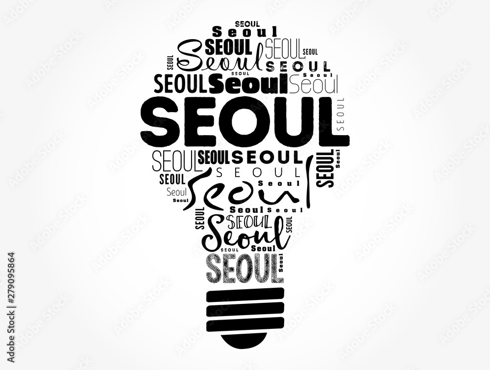 Seoul light bulb word cloud, travel concept background Seoul light bulb word cloud, travel concept background
