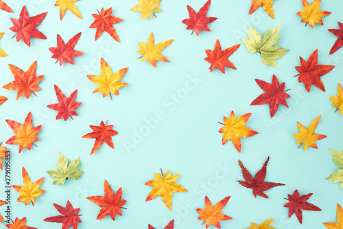 autumn leaves decorative on pale blue