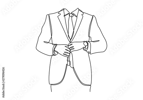 Continuous line drawing of People, business,fashion and clothing concept - close up of man in shirt dressing up and adjusting tie