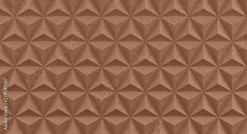 Abstract geometric texture of triangular and hexagonal convex wooden elements. 3D illustration