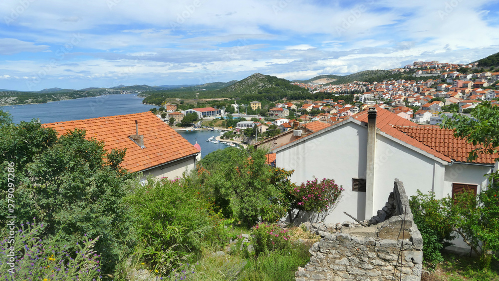 Aerial view from top of a hill in Sibenik, Croatia