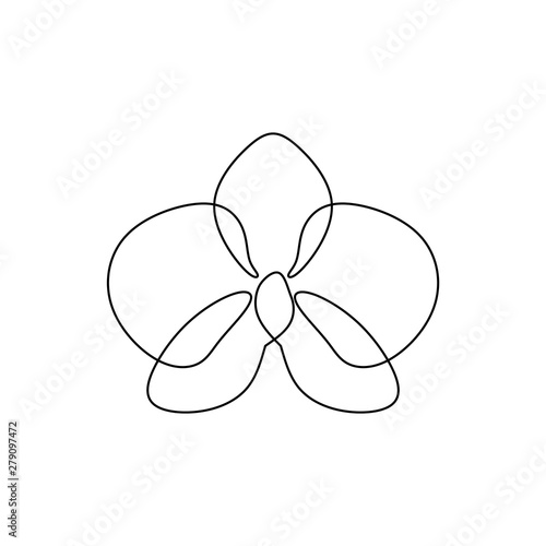 Hand drawn orchid flower. One line drawing continuous illustration vector. Minimalist art design of minimalism on white background.