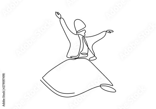 Whirling dervish continuous one line drawing minimalist design on white background vector illustration minimalism style.