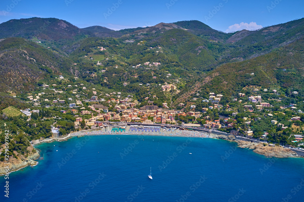 Aerial photography with drone. The resort town of Bonassola Spezia, Italy. 