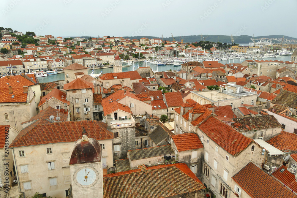 Aerial view of historic town of Trogir, popular tourist destination in Croatia