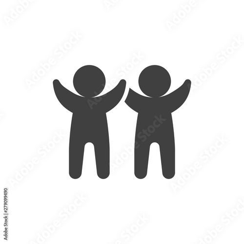 Two men with raised hands vector icon. filled flat sign for mobile concept and web design. Two friends give five glyph icon. Teamwork symbol, logo illustration. Vector graphics