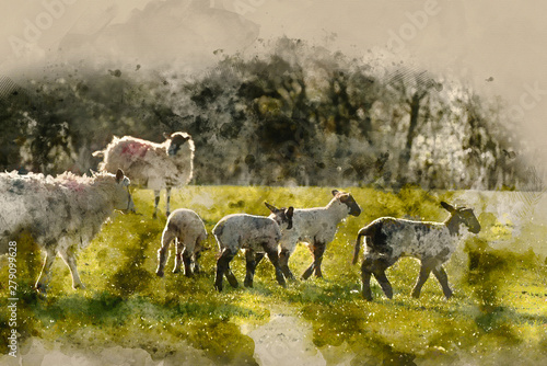 Digital watercolor painting...