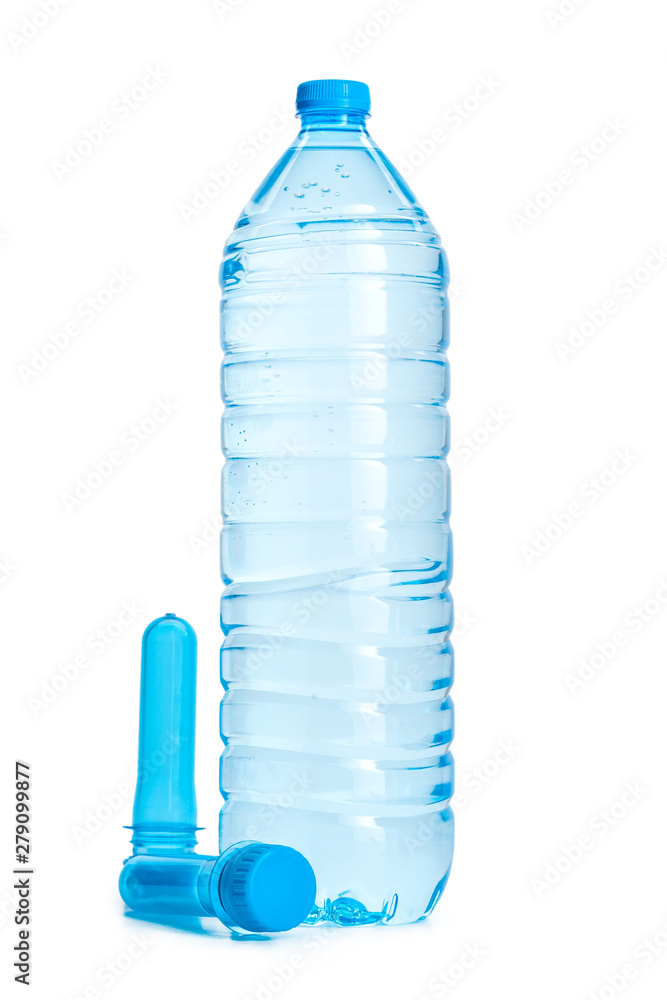 Plastic bottle and PET preform isolated on white background Plastic bottle and PET preform isolated on white background