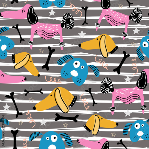 Funny characters of baby dog seamless pattern drawing cute illustration vector for kids fashion textile print.