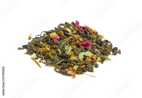 Pile of earl grey black tea isolated on white background