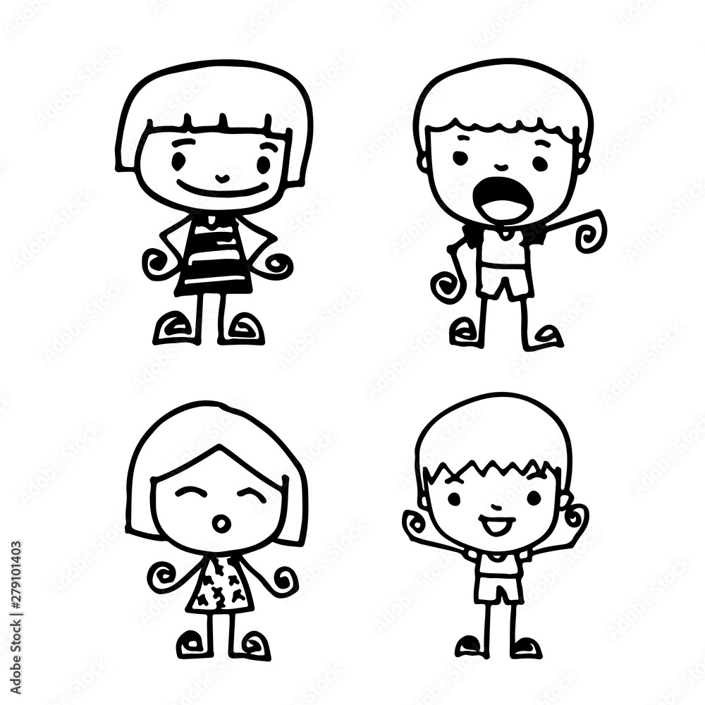 Cute cartoon people man and woman . drawing by Jaidee Family Style Stock  Vector | Adobe Stock