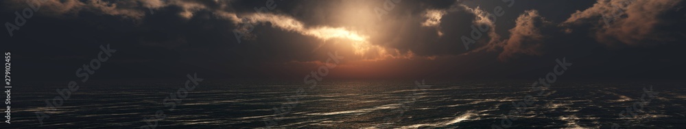 Storm clouds over the rolling sea at sunset, 3d rendering Storm clouds over the rolling sea at sunset, 3d rendering